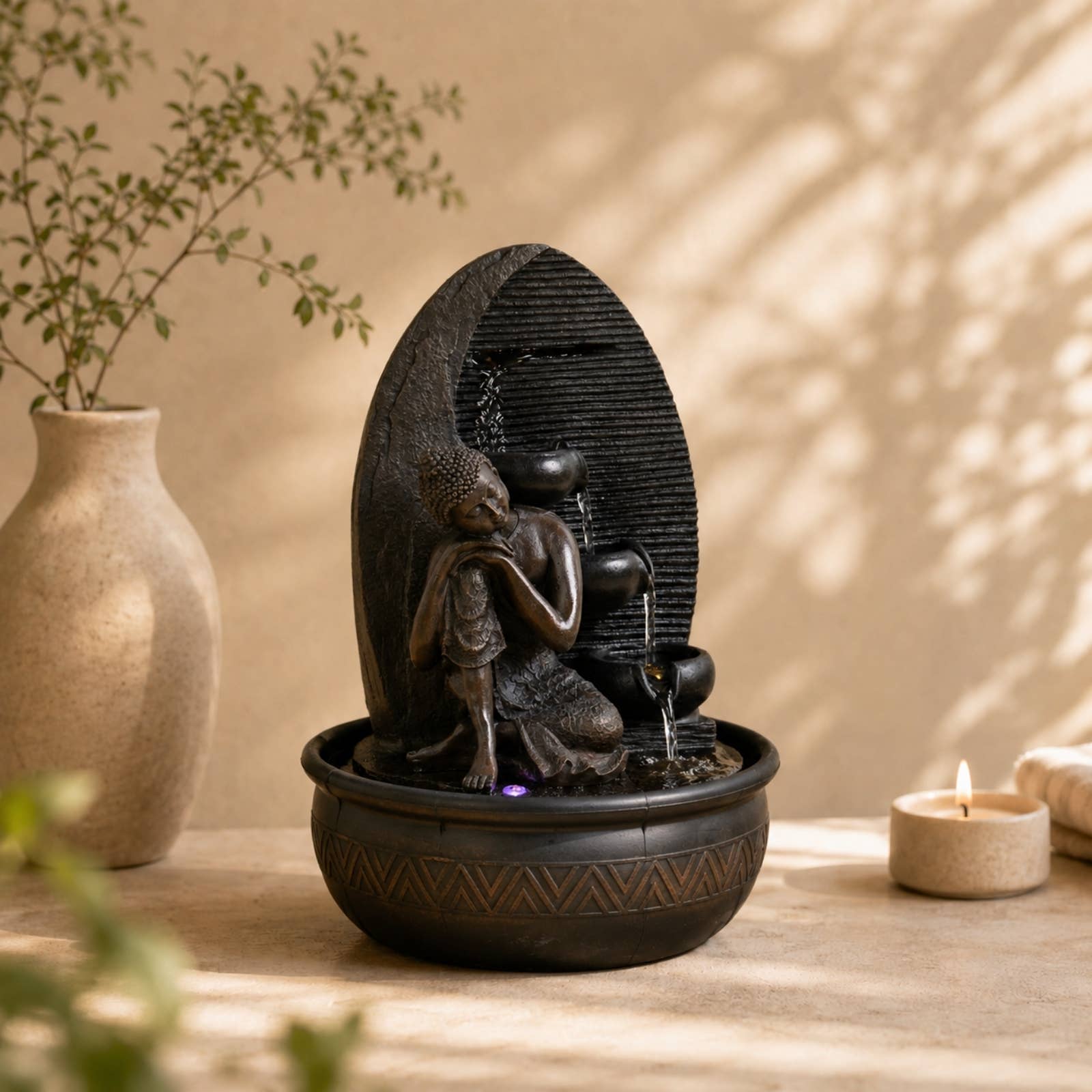 Zen Buddha Grace fontän med avtagbar Buddha-staty