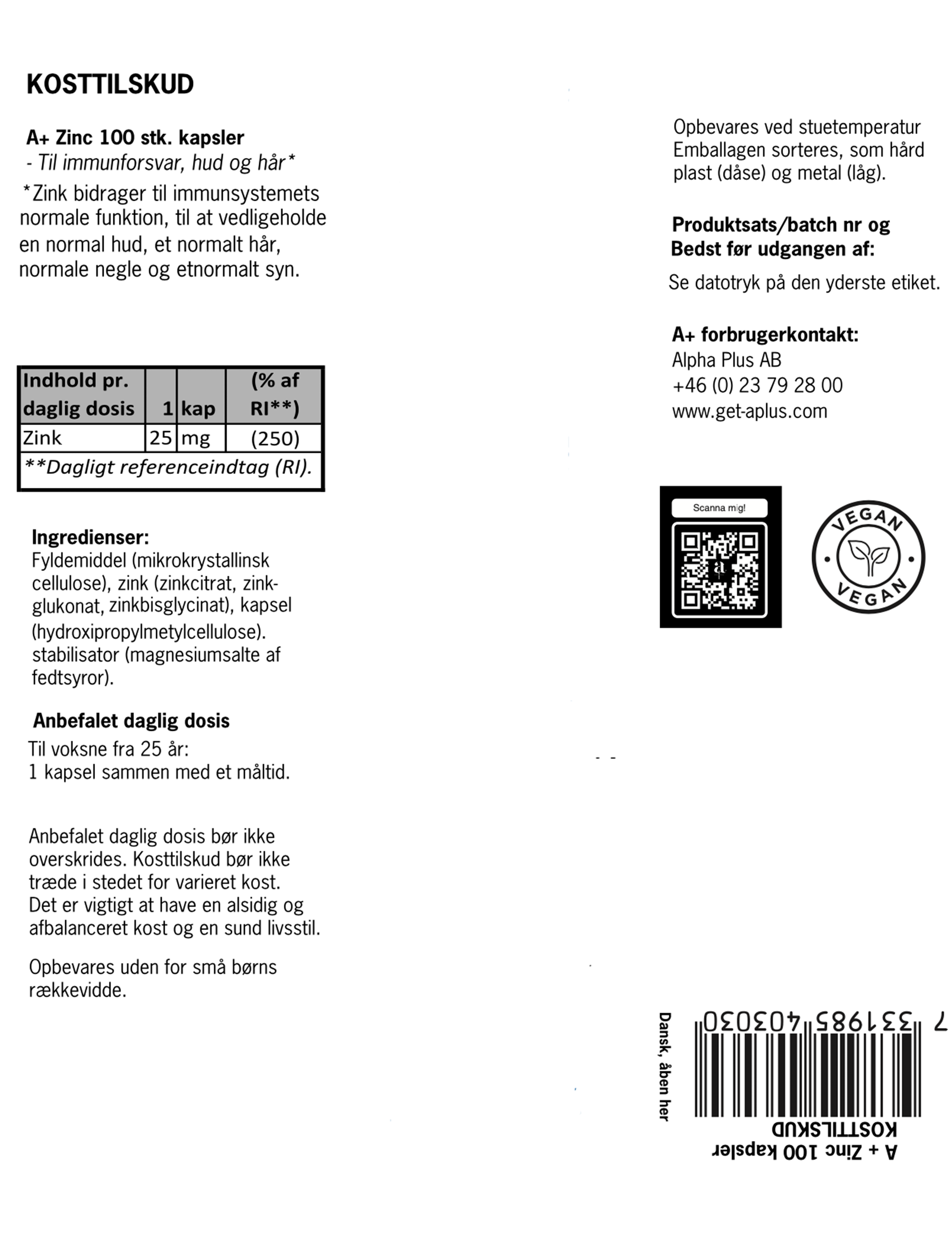A+ Zink (100 kapslar)