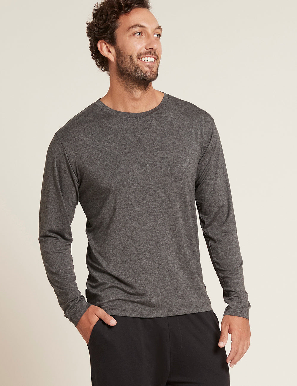 Långärmad T-shirt med rund hals för herrar – Mörkgråmelerad
