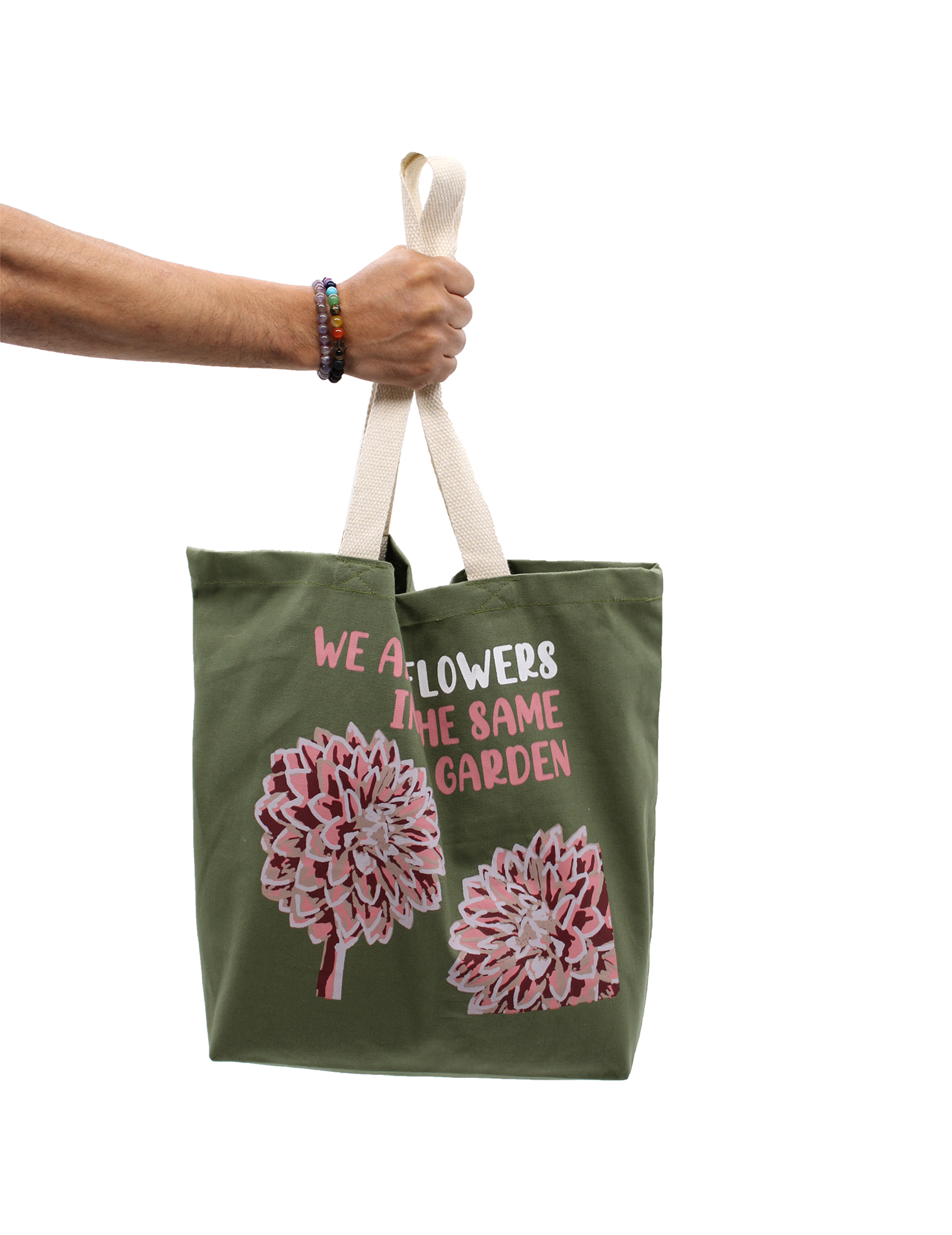 Tote Bag Tygkasse – We are Flowers Olive