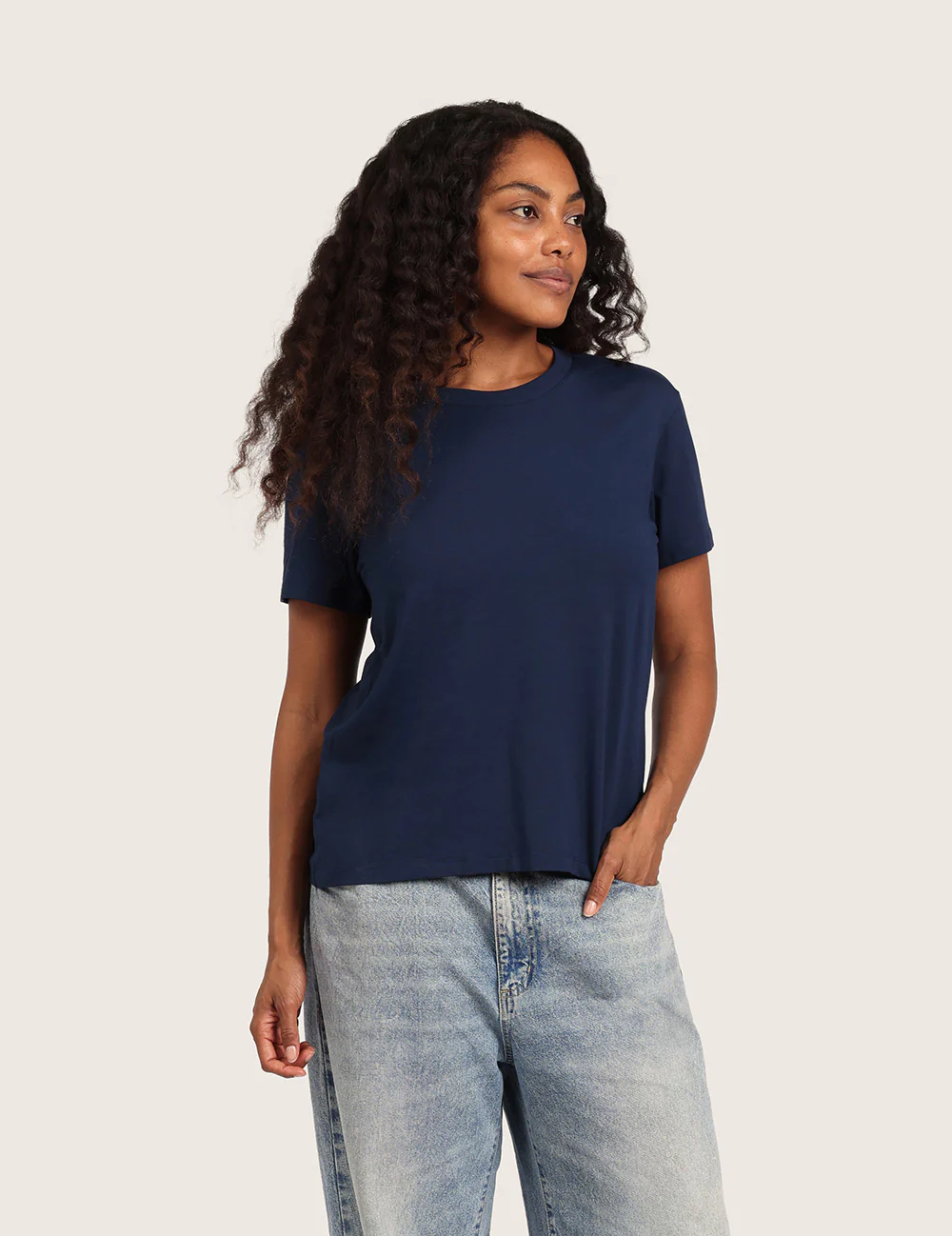 Dam T-shirt Classic Crew Neck – Marinblå