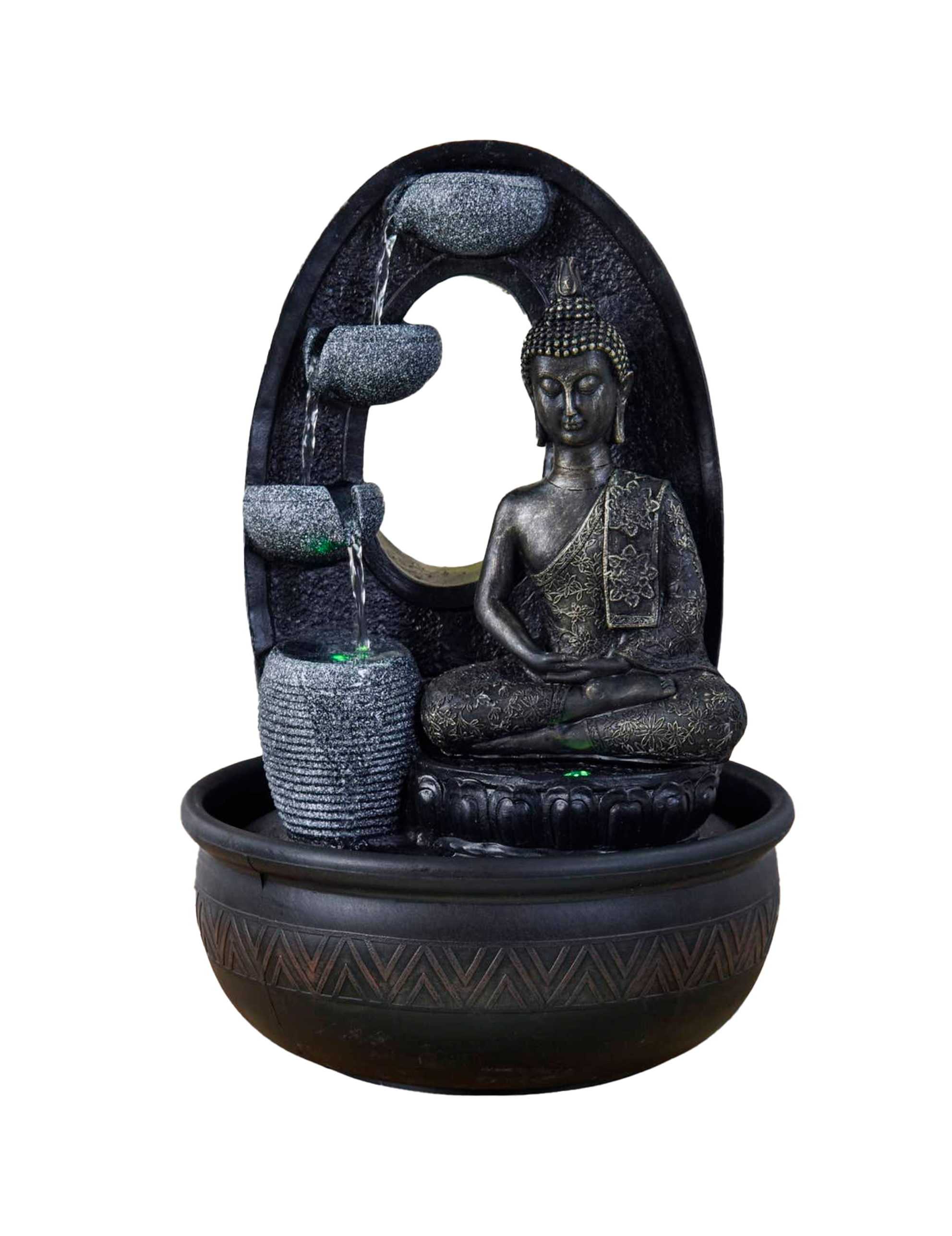 Zen'Arome Buddha-fontän med LED-ljus och lugnande vattenfall