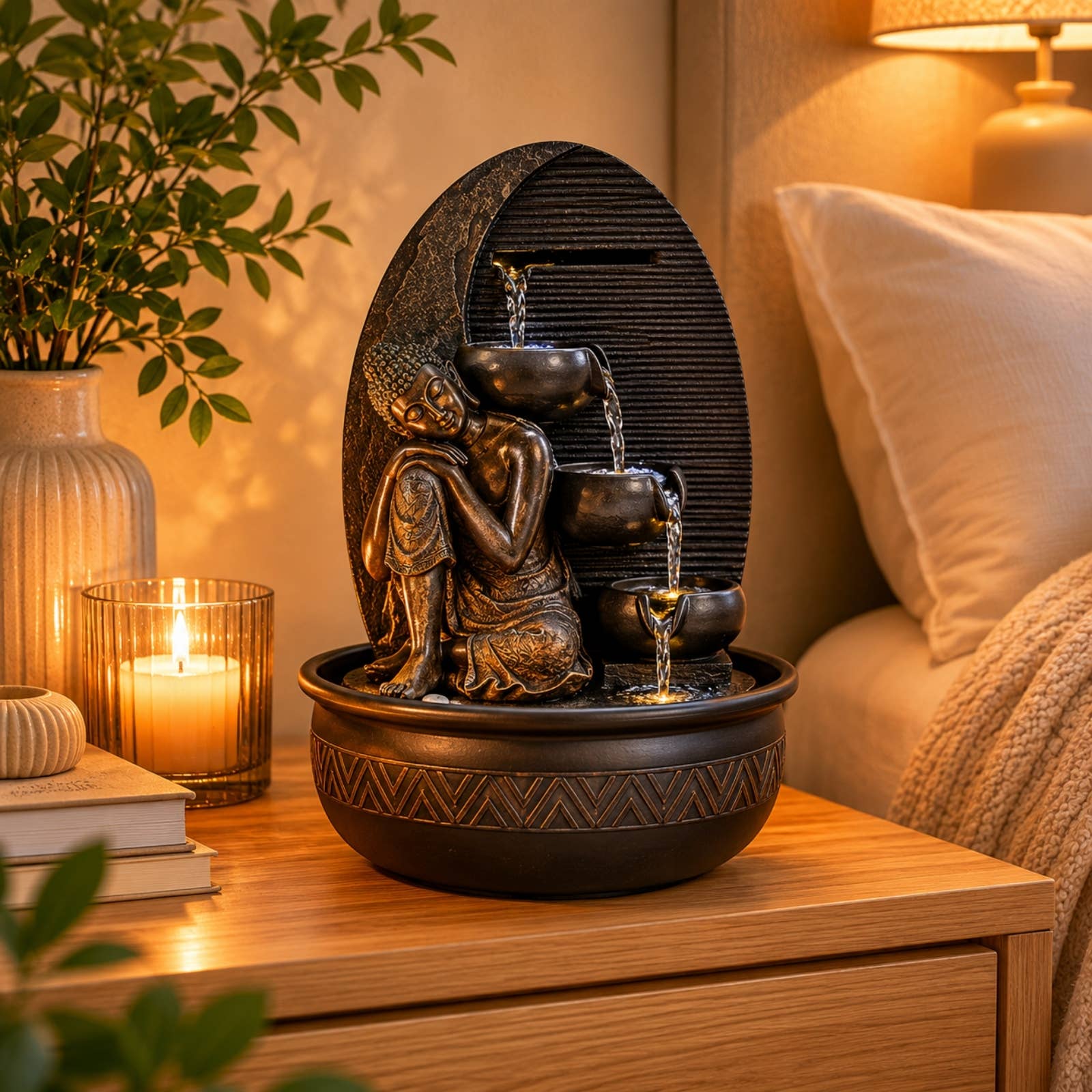 Zen Buddha Grace fontän med avtagbar Buddha-staty