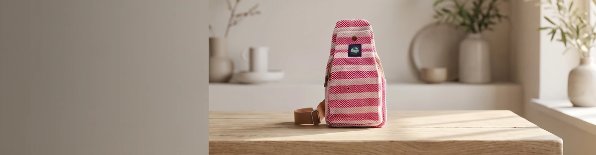 Crossbody taske i bomuld – Tan & Pink