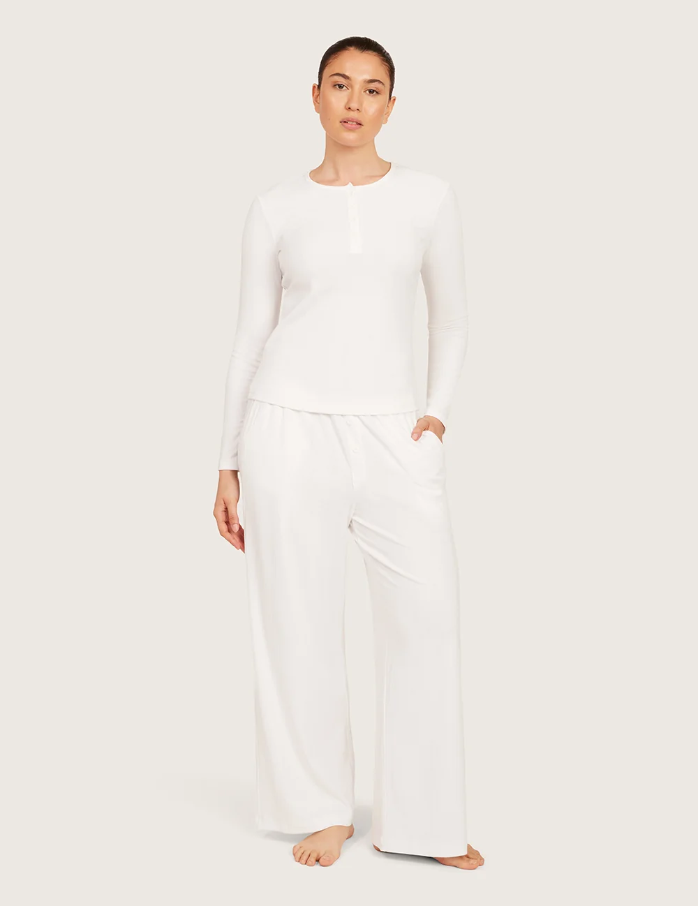 AiraRib™ langærmet Henley-top – Chalk White – billede 6