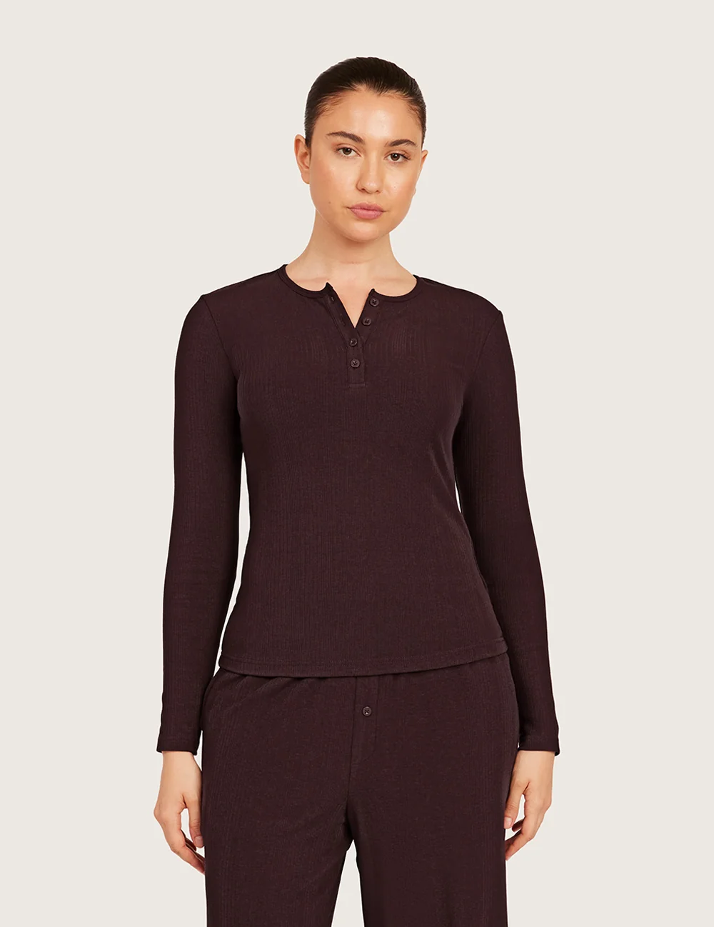 AiraRib™ langærmet Henley-top – Mulberry – billede 1