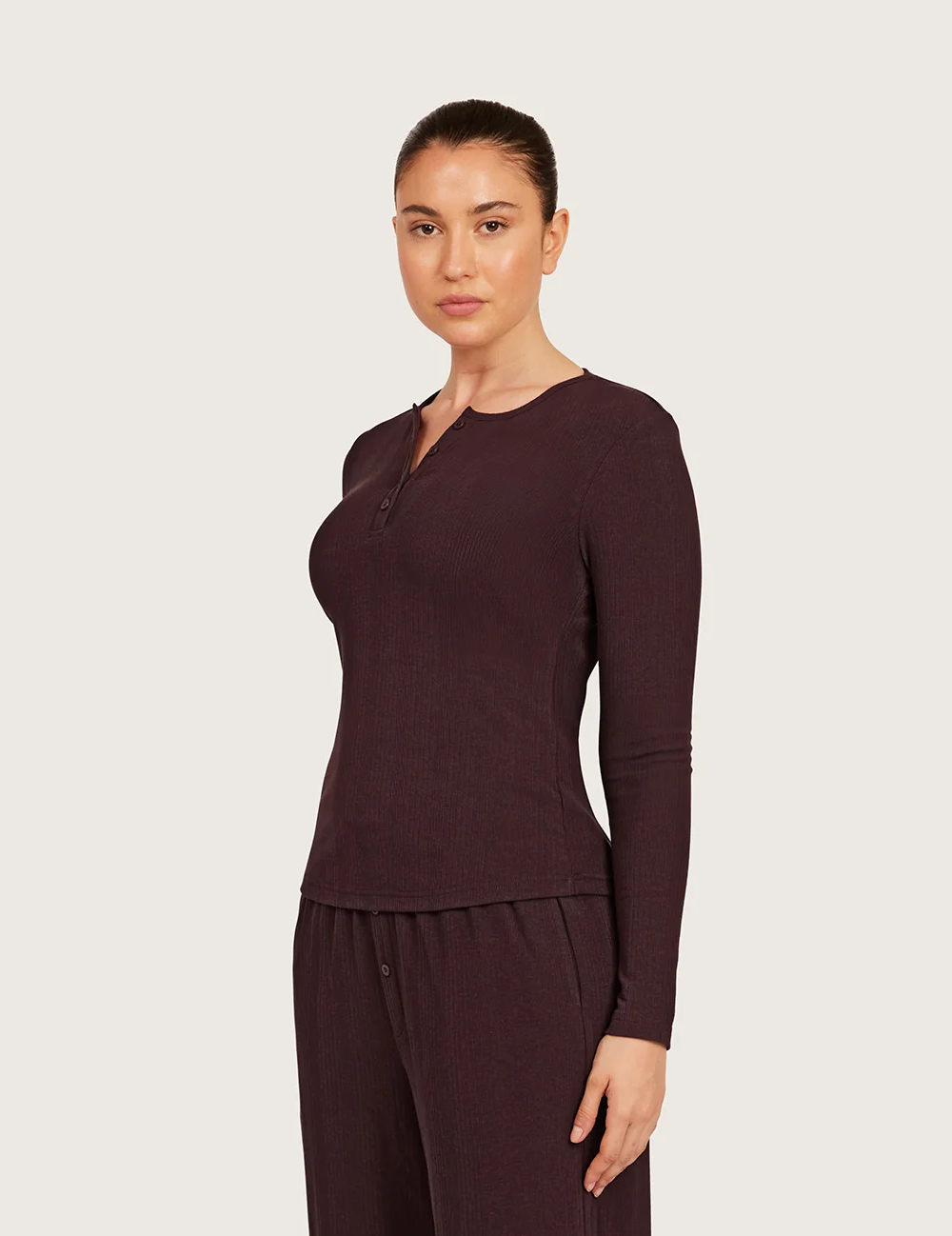 AiraRib™ langærmet Henley-top – Mulberry – billede 3