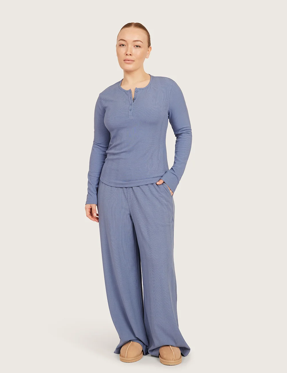 AiraRib™ langærmet Henley-top – Steel Blue – billede 11