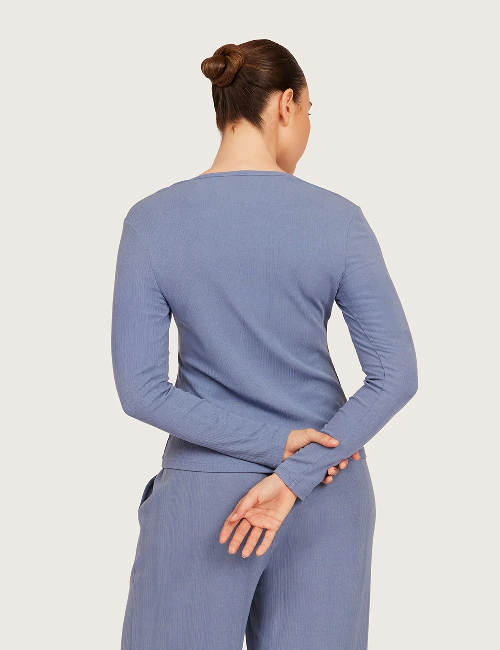 AiraRib™ langærmet Henley-top – Steel Blue – billede 2