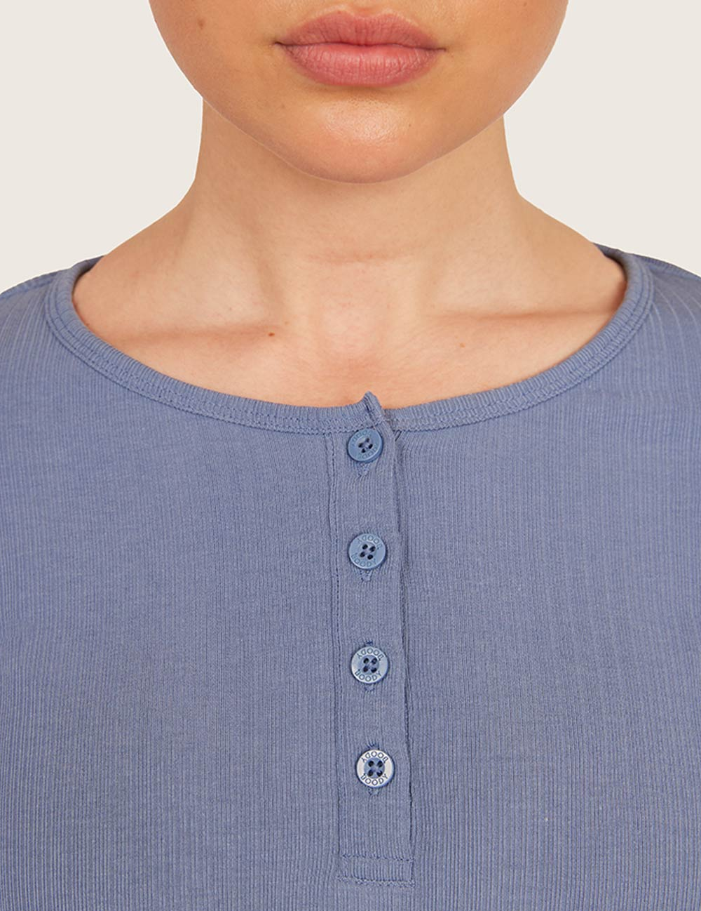 AiraRib™ langærmet Henley-top – Steel Blue – billede 4