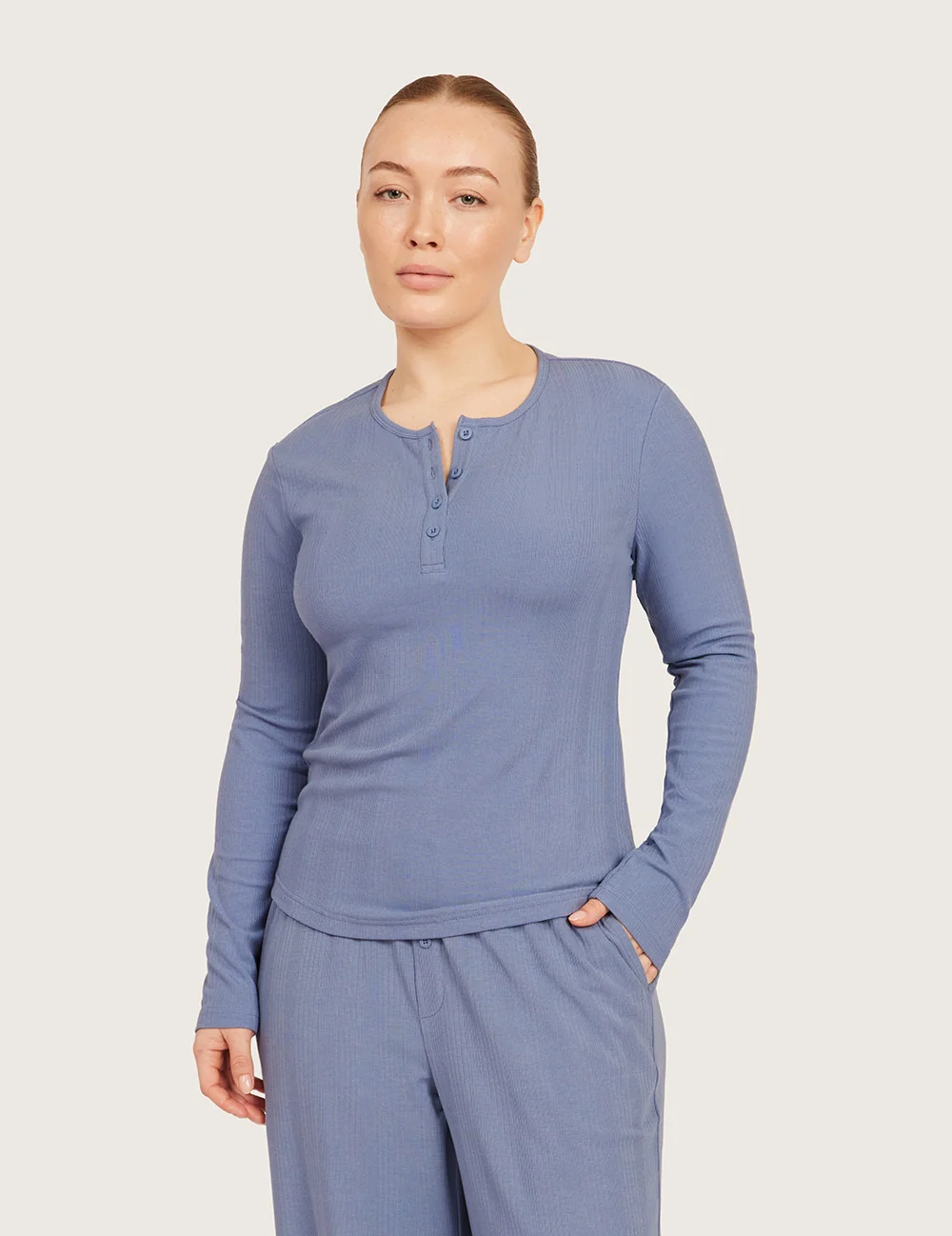 AiraRib™ langærmet Henley-top – Steel Blue – billede 7