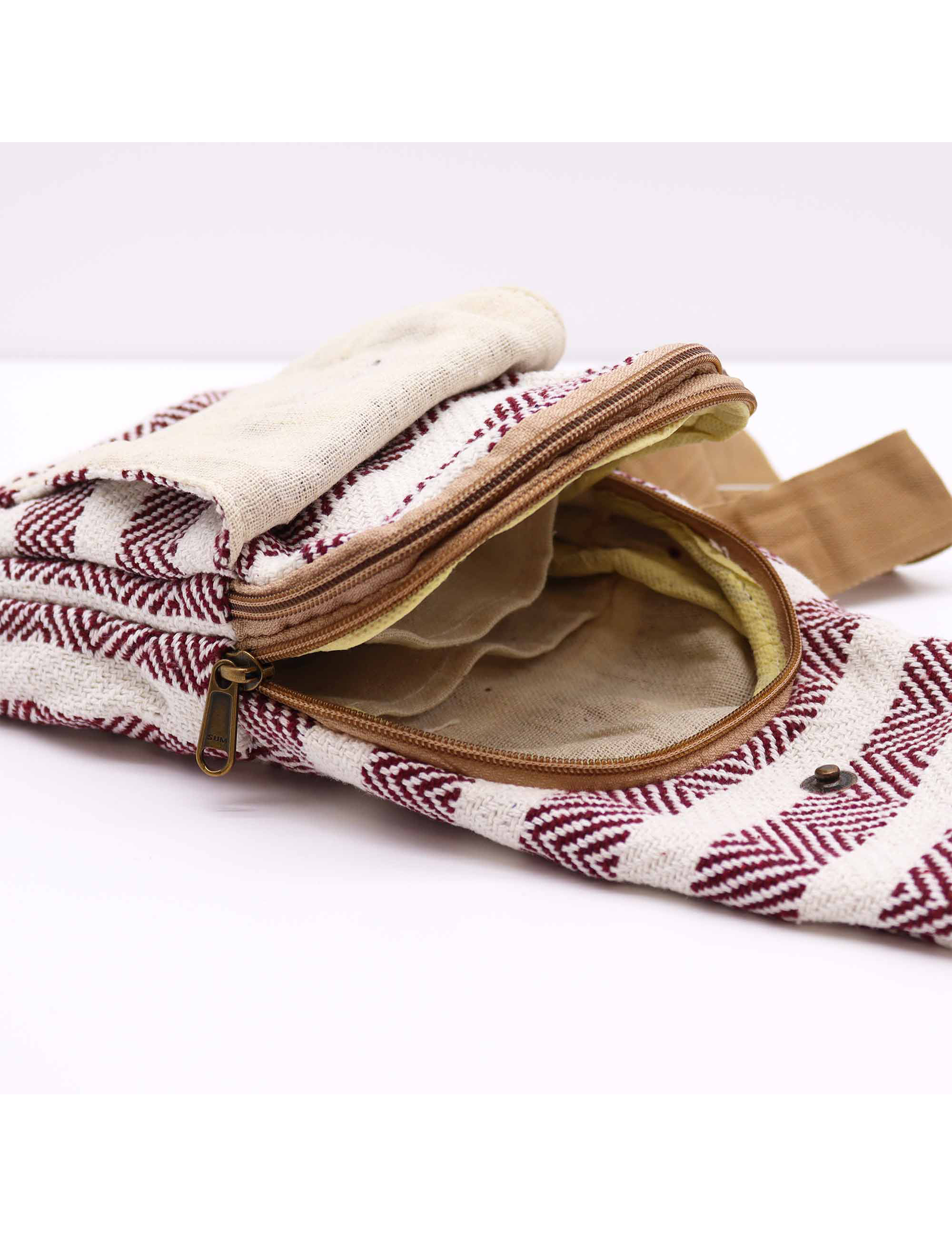 Crossbody-väska i bomull – Bordeaux & Vit