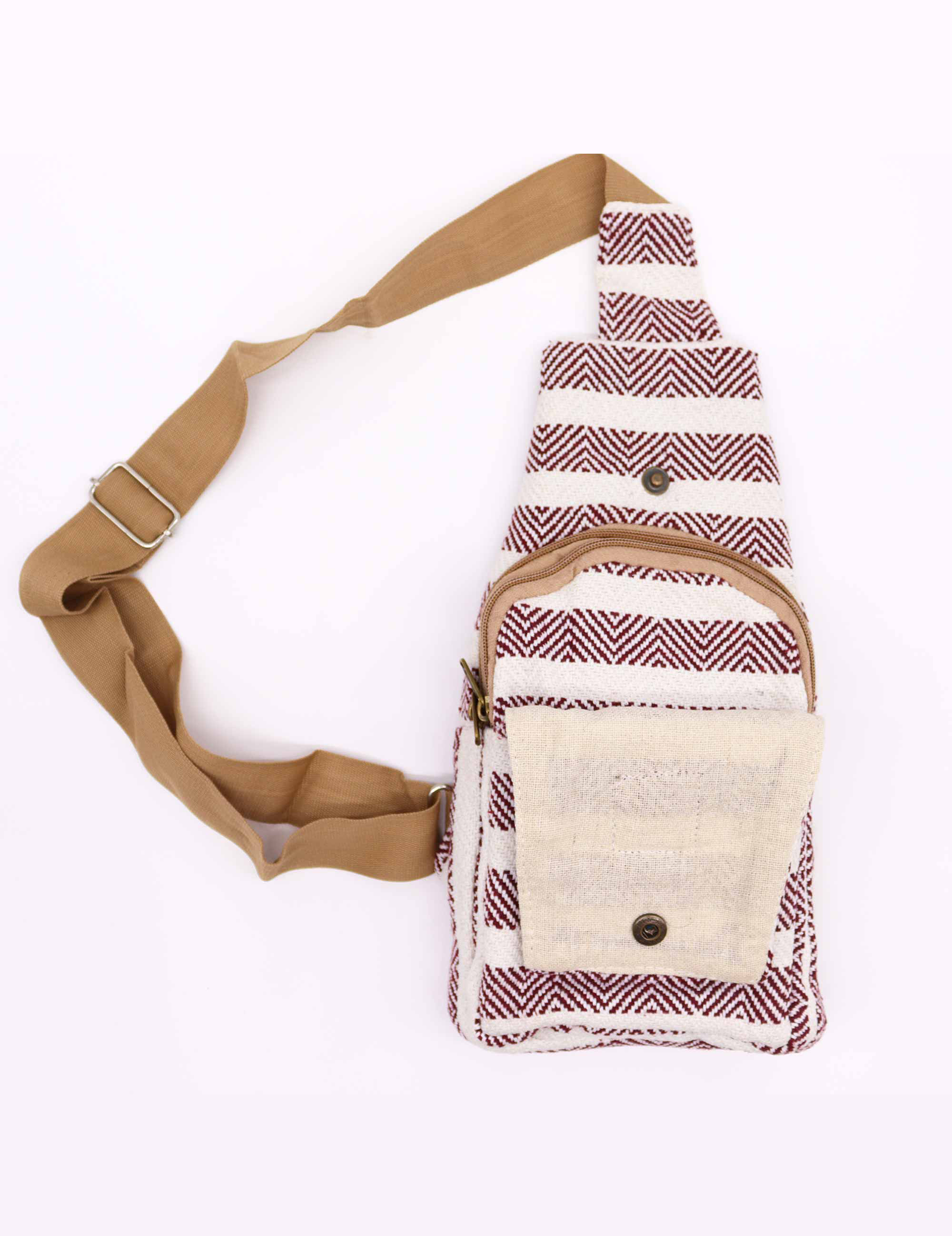 Crossbody-väska i bomull – Bordeaux & Vit