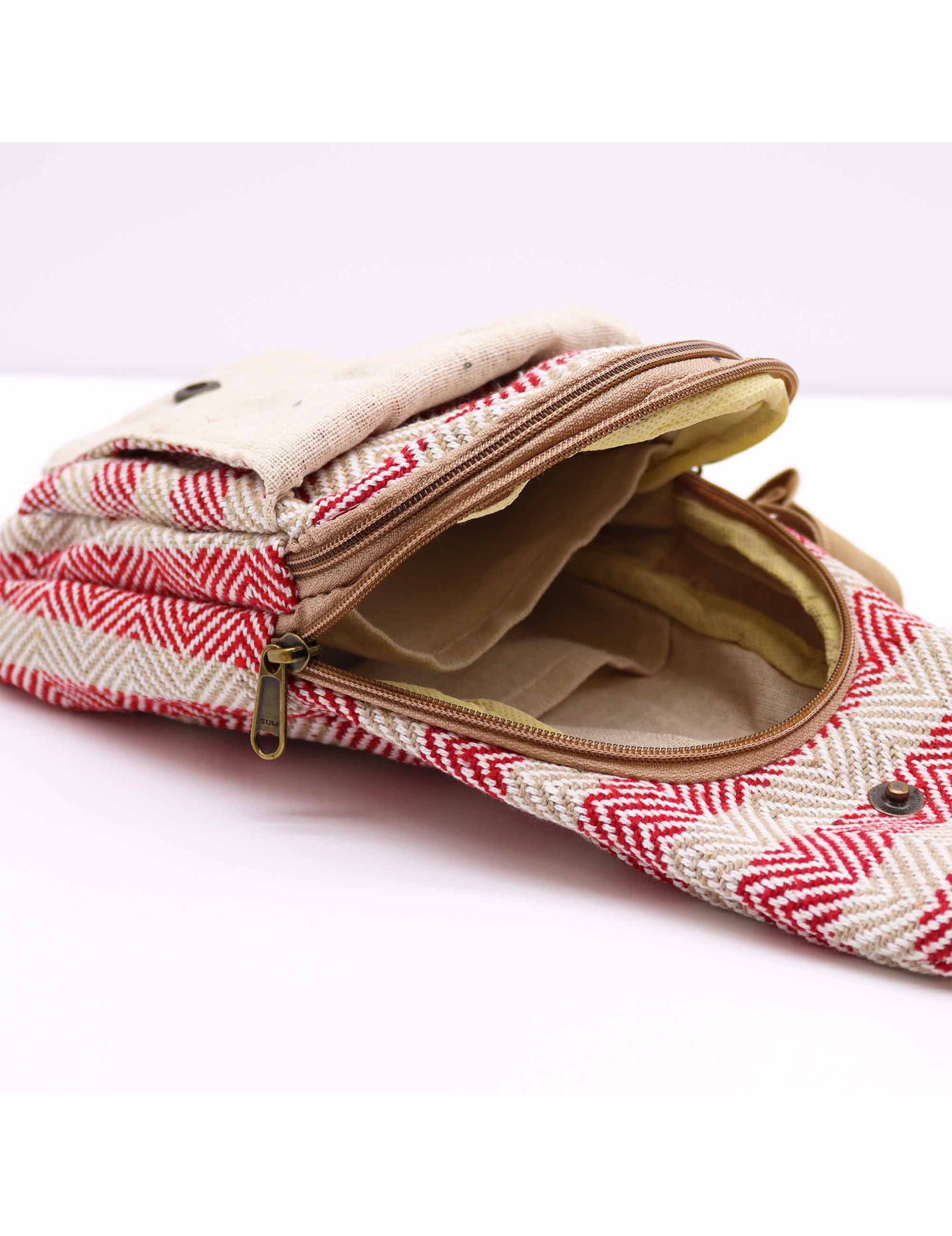 Crossbodyväska i bomull – Tan & Pink