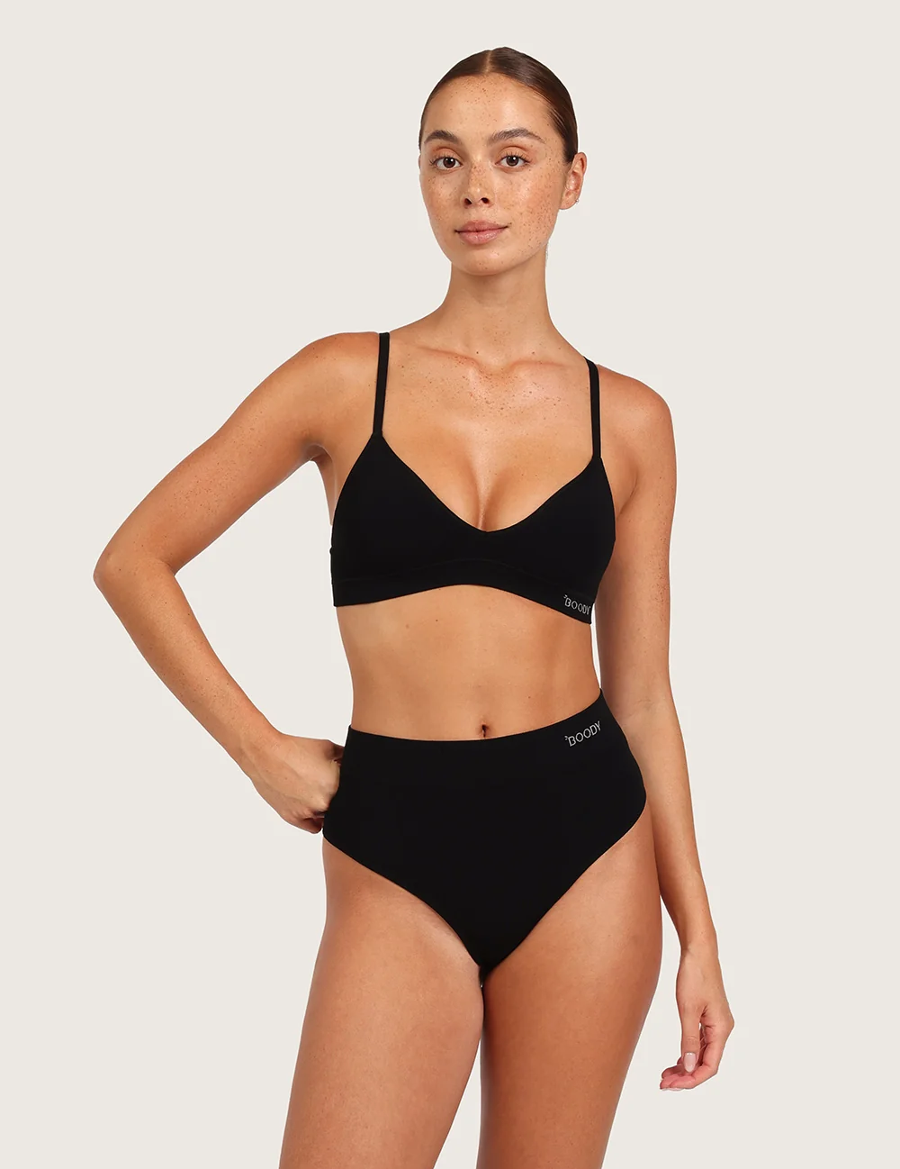 Bambu högmidjad stringtrosa – Svart