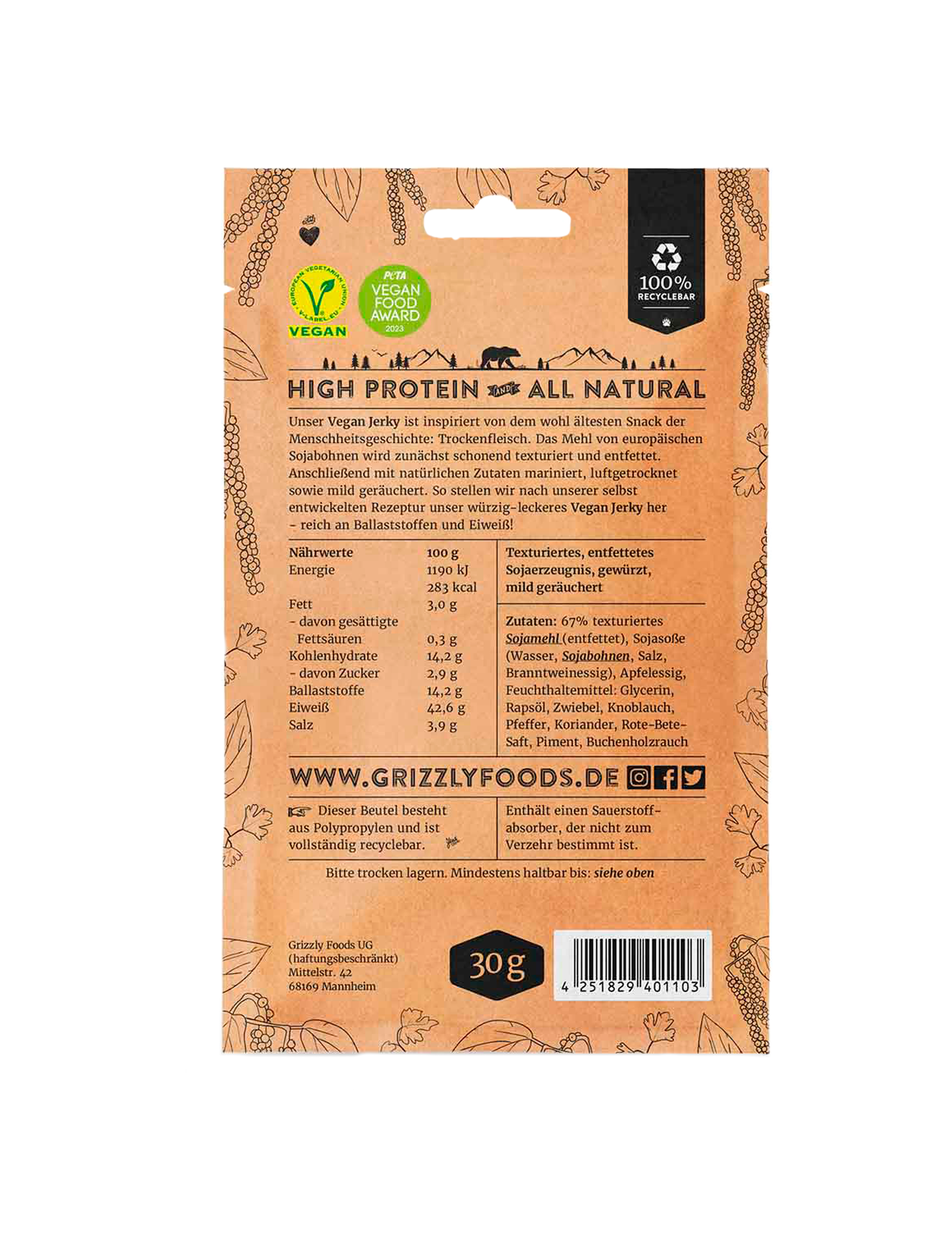Vegansk Jerky med krossad peppar (30 g)