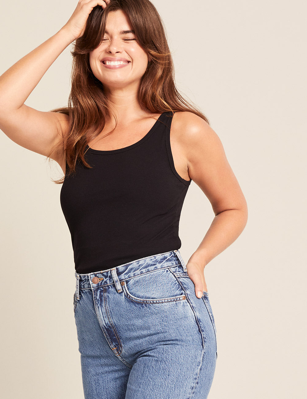 Ribbad tanktopp för dam – svart