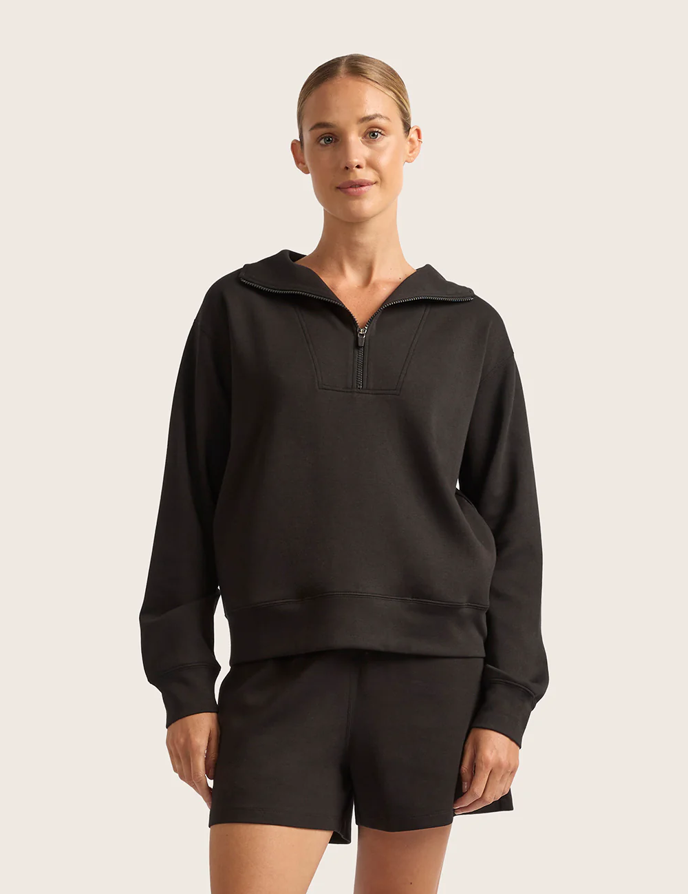Sweatshirt med halv dragkedja – Svart