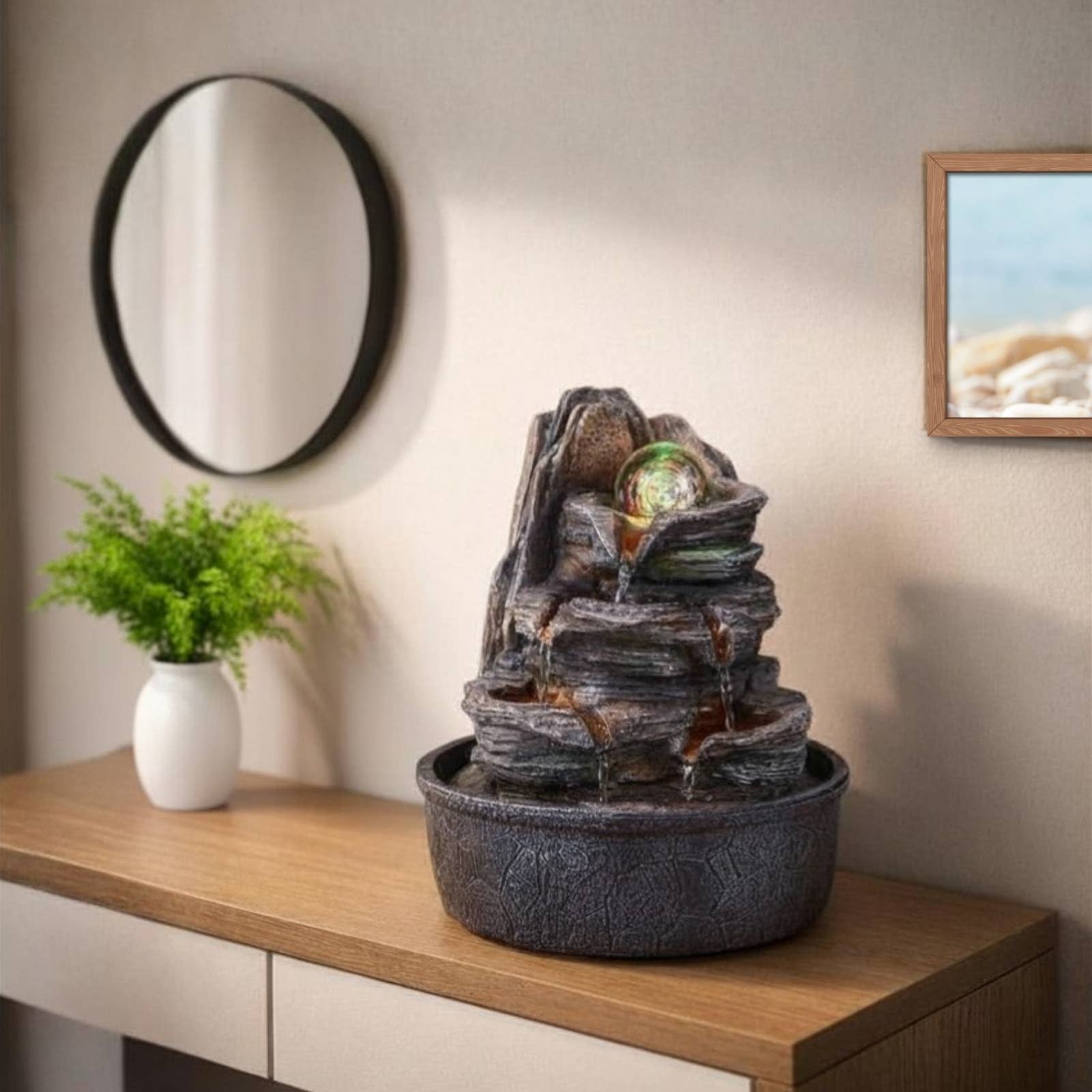 Luberon inomhusfontän med zen-kaskadstil och stenlook