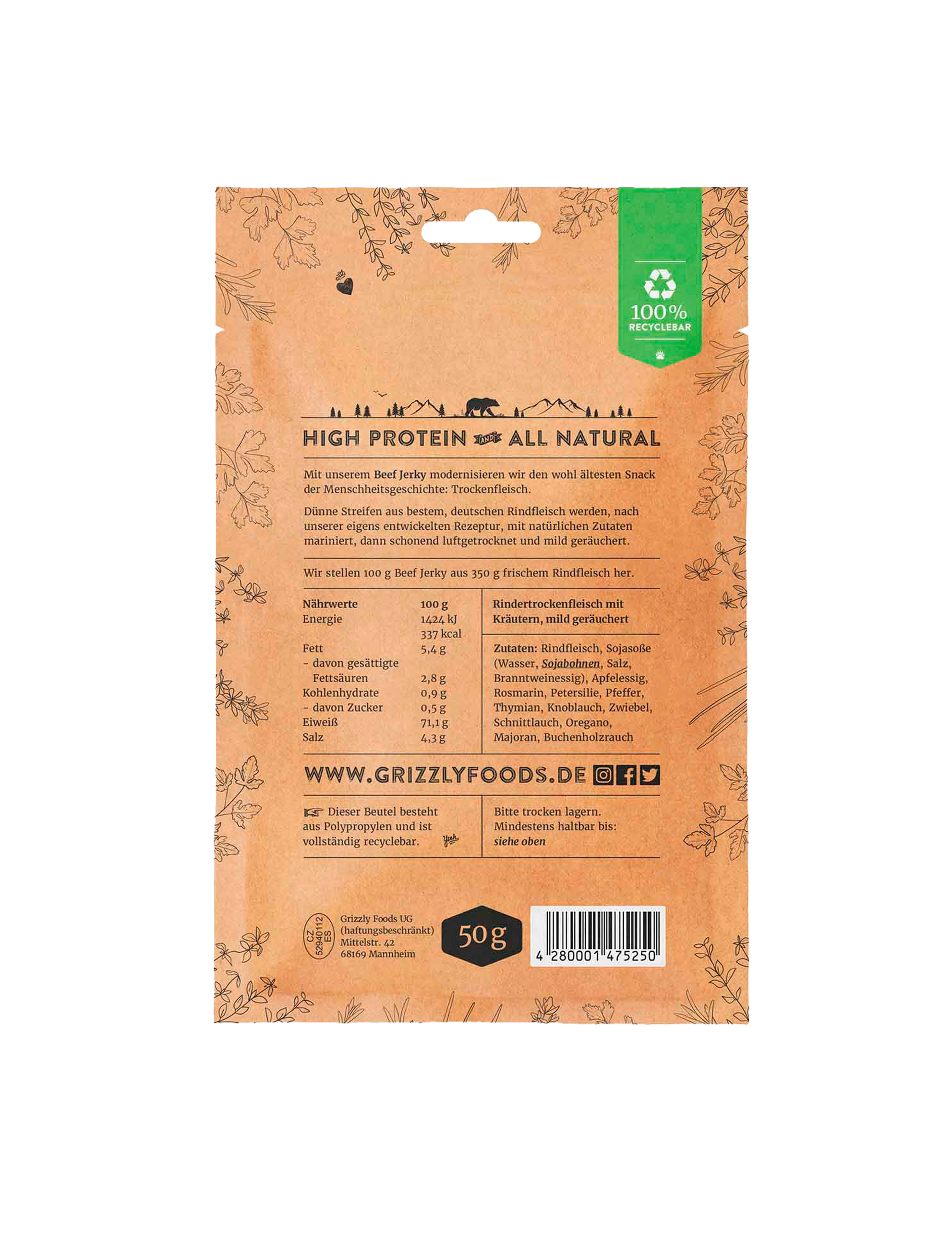 Beef Jerky med örtblandning Garden Greens (50 g)