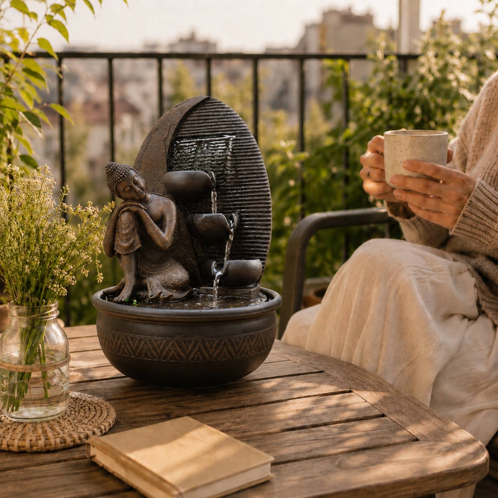 Zen Buddha Grace fontän med avtagbar Buddha-staty